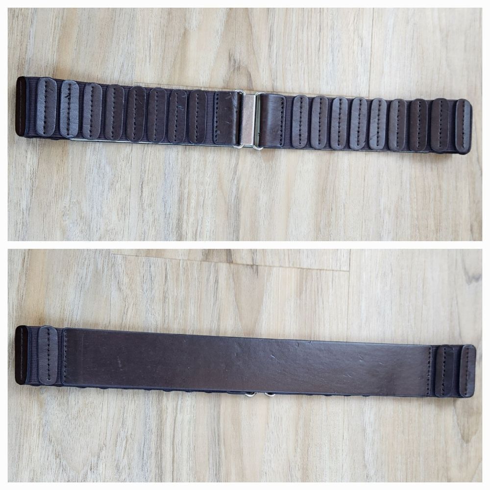 💜Vintage Brown Faux Leather & Elastic Dress Belt Small/Medium